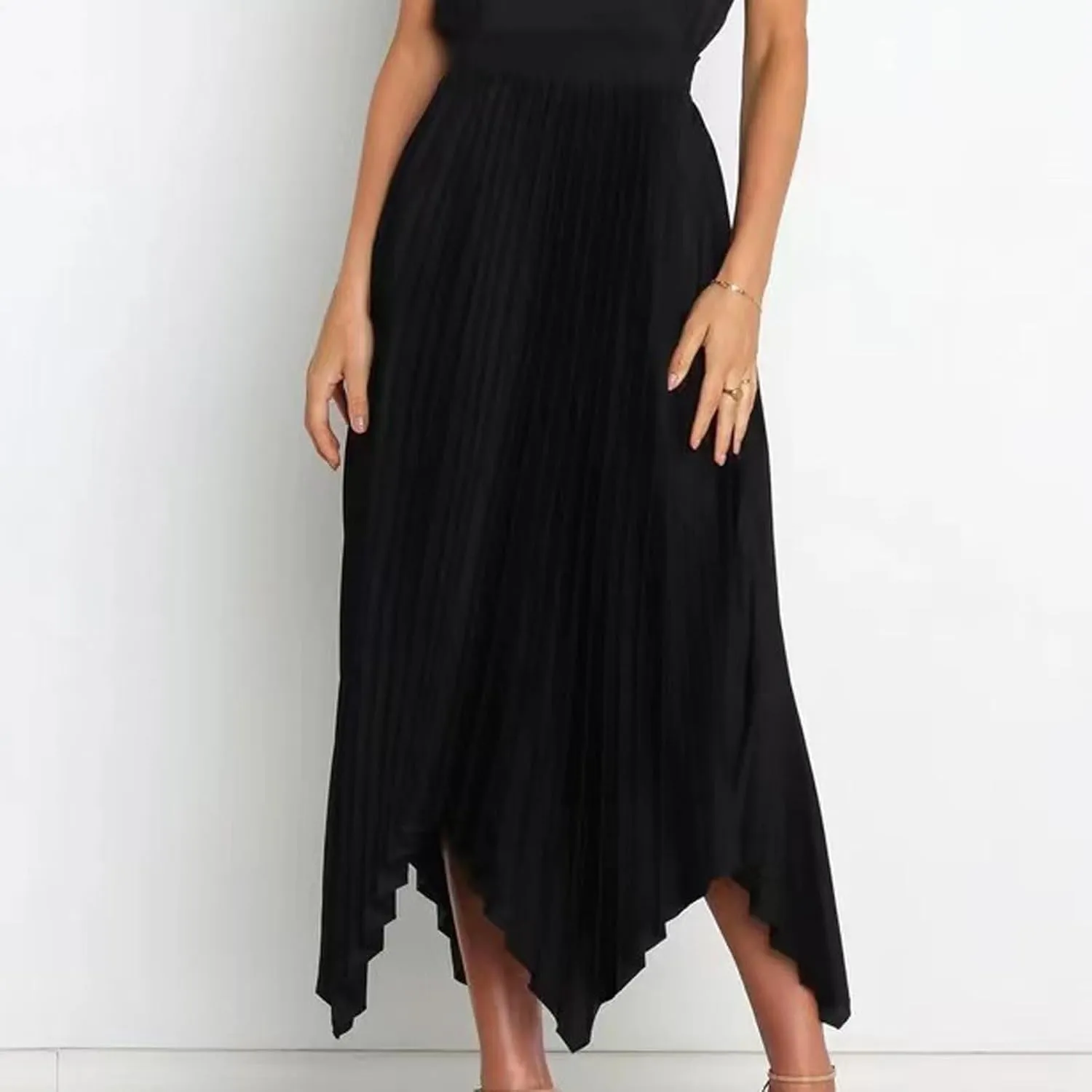 Pleated Skirts for Women Summer Casual Flowy Satin Asymmetrical Elastic High Waisted Cocktail Work A Line Midi Skirts