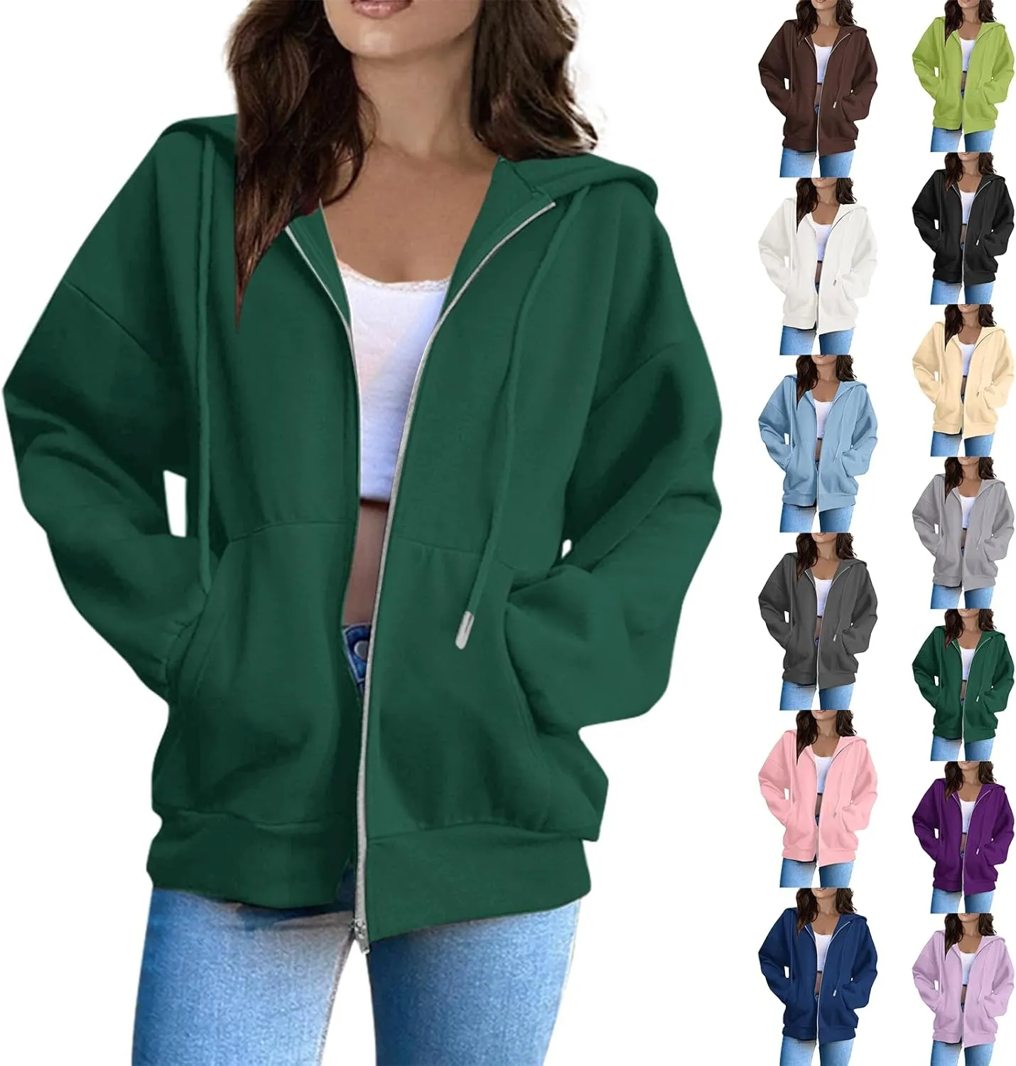 Plus Size Hoodies for Women Y2k Comfy Full Zip Fleece Hoodie Drop Shoulder Oversized Zip Up Cardigan Sweatshirts