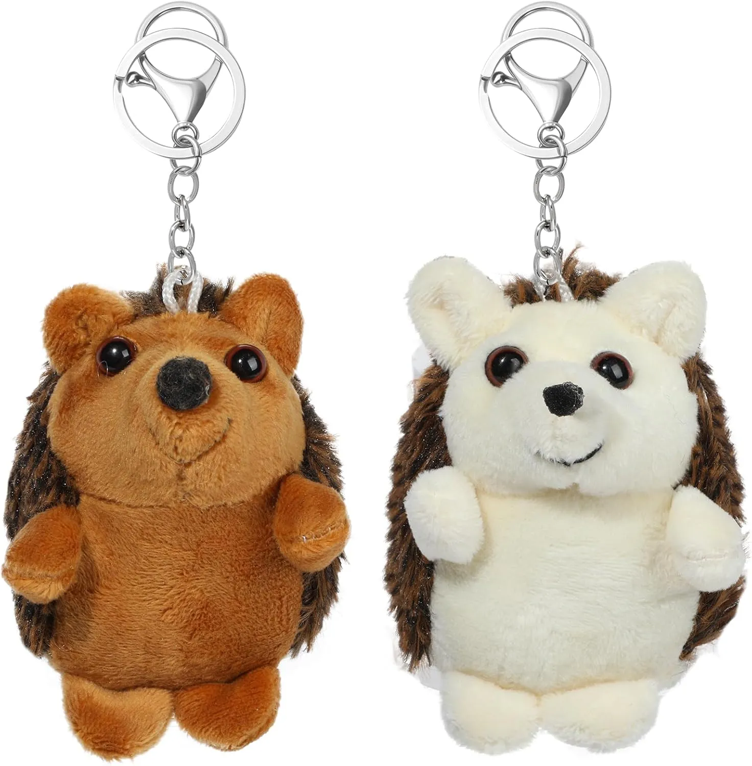 RAYNAG 2 Pieces Plush Hedgehog Keychains Creative Backpack Pendants Stuffed Animals Keyring for Birthday Gift, Beige Brown