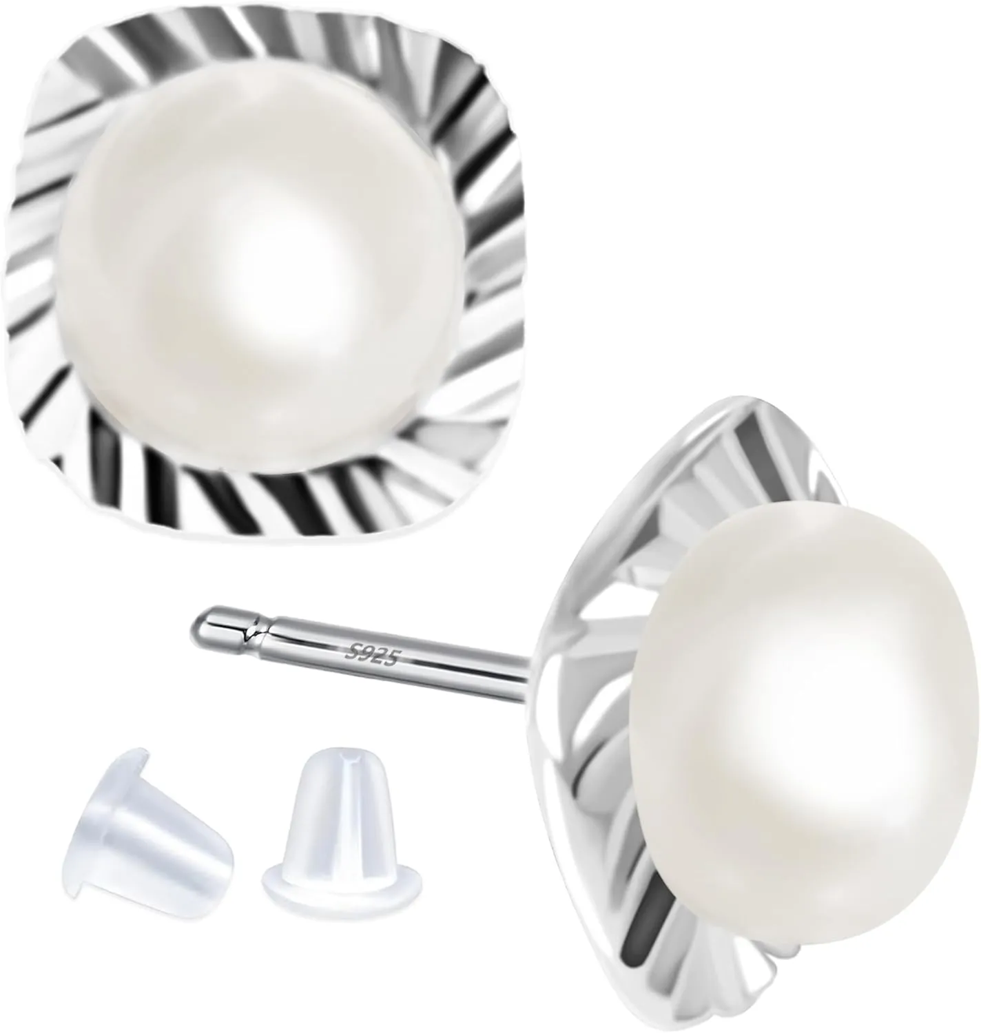 Real Pearl Earrings for Women 925 Sterling Silver 8MM Cultured Freshwater Pearl Stud Earrings Handpicked Jewelry Gifts for Her