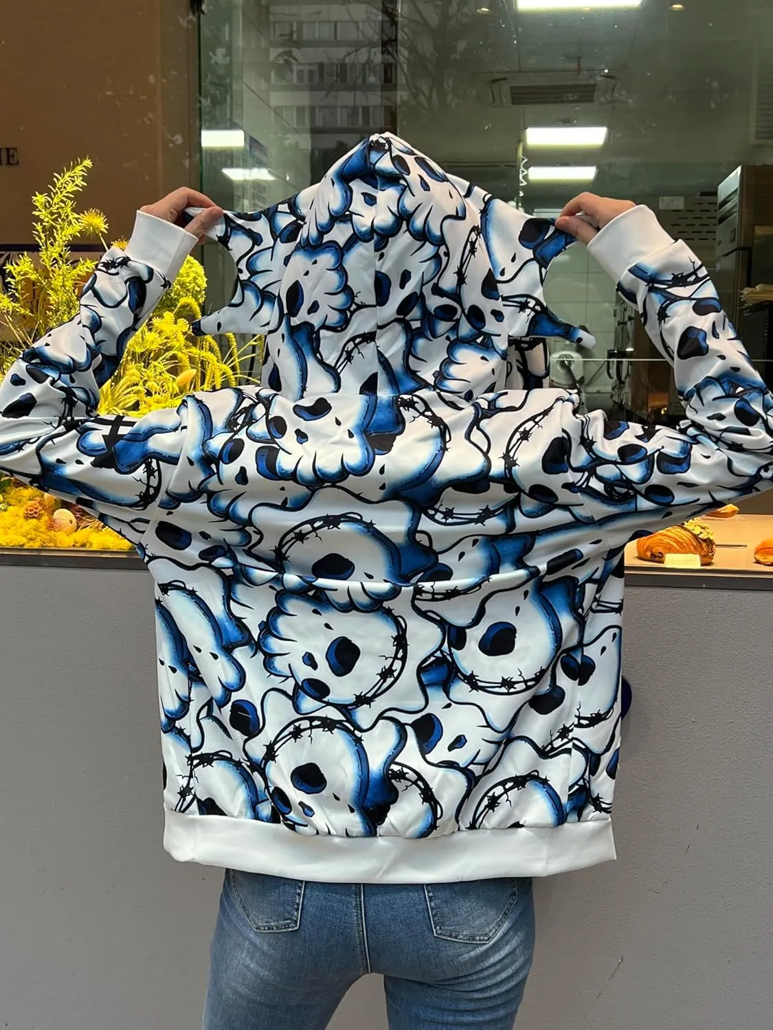 Retro Lazy Style Hoodie for Men Women Fun Multi Angle Full Zip Up Hoodie Oversized Hooded Sweatshirt
