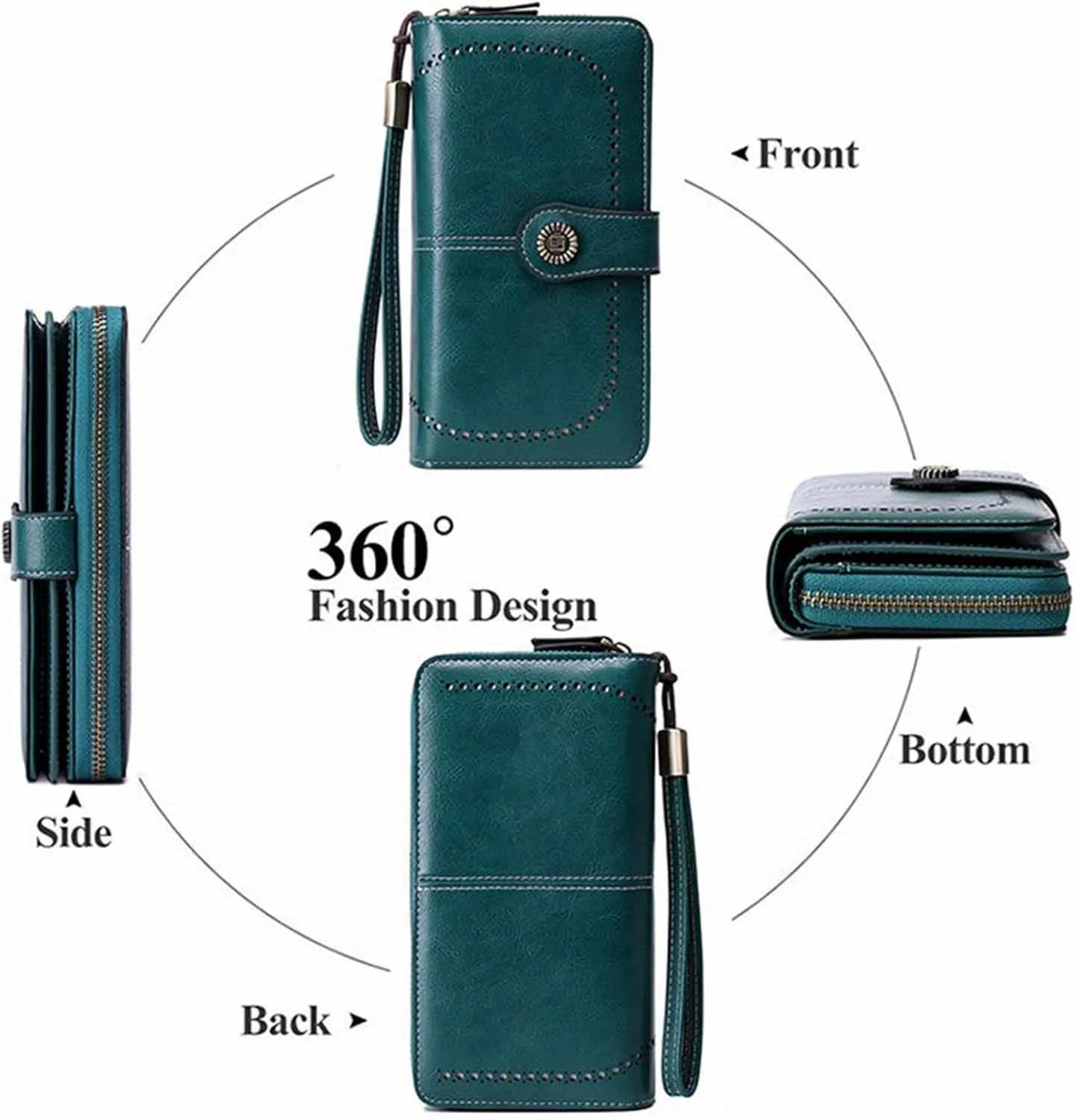 Rfid Wallet Women, Leather Wristlet Wallets, Rfid Blocking Zip Around Bifold Large Capacity Clutch Purses Credit Card Holder