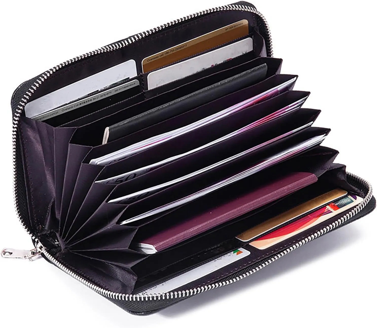 Rfid Wallet Women, Leather Wristlet Wallets, Rfid Blocking Zip Around Bifold Large Capacity Clutch Purses Credit Card Holder