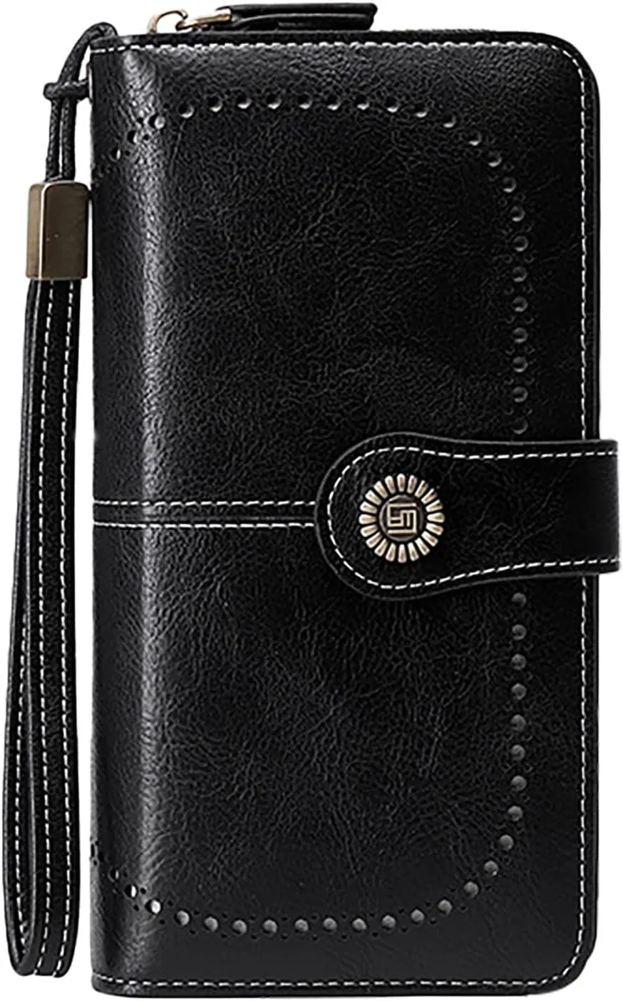 Rfid Wallet Women, Leather Wristlet Wallets, Rfid Blocking Zip Around Bifold Large Capacity Clutch Purses Credit Card Holder