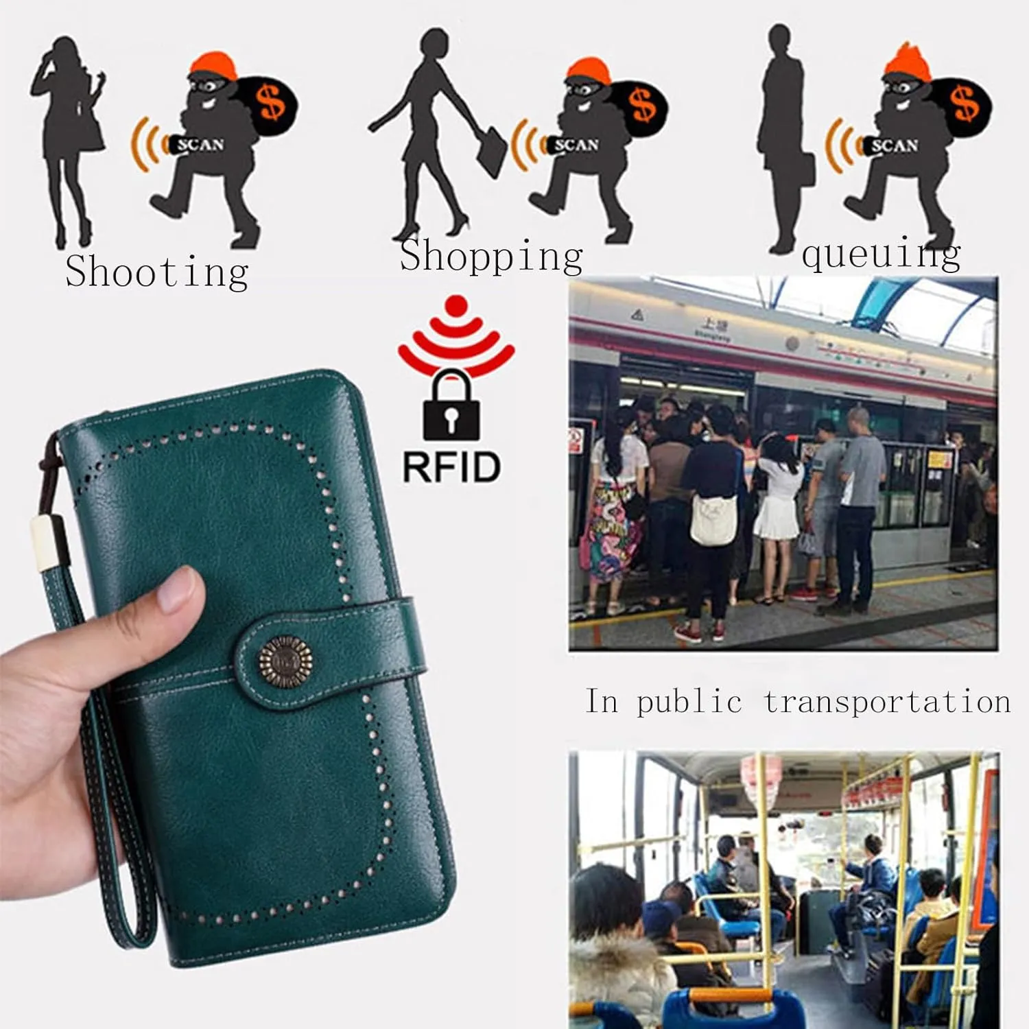 Rfid Wallet Women, Leather Wristlet Wallets, Rfid Blocking Zip Around Bifold Large Capacity Clutch Purses Credit Card Holder