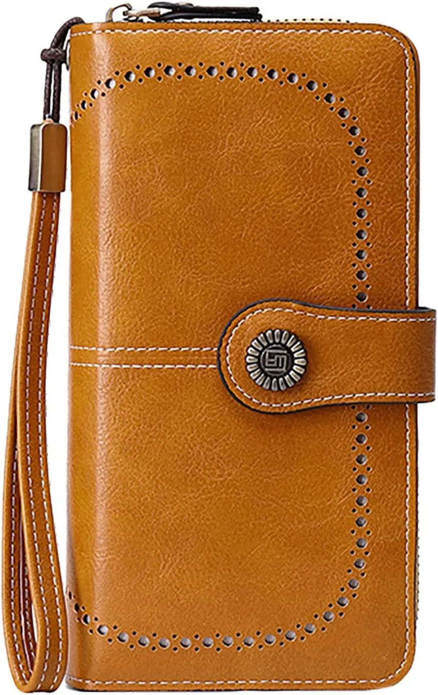 Rfid Wallet Women,2024 New Leather Wallet Wristlet for Women,Bifold Large Capacity Zip Around Rfid Blocking Clutch Purses Credit Card Wallet,Travel Wallet for Women Mom Girls Ladies
