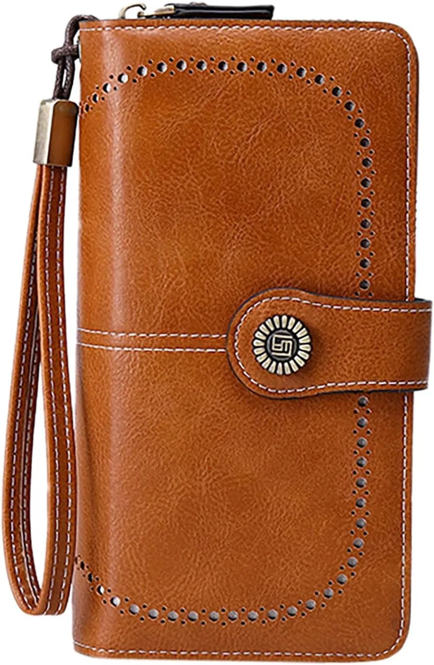 Rfid Wallet Women,2024 New Leather Wallet Wristlet for Women,Bifold Zip Around Large Capacity Rfid Blocking Credit Card Wallet Clutch Purses,Travel Wallet for Girls Ladies Mom Women
