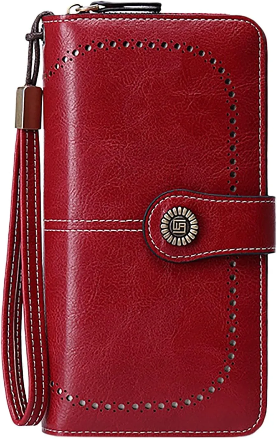Rfid Wallet Women,2024 New Leather Wristlet Wallets for Women,Large Capacity Zip Around Bifold Rfid Blocking Clutch Purses Credit Card Holder,Travel Wallet for Mom Ladies Girls Women