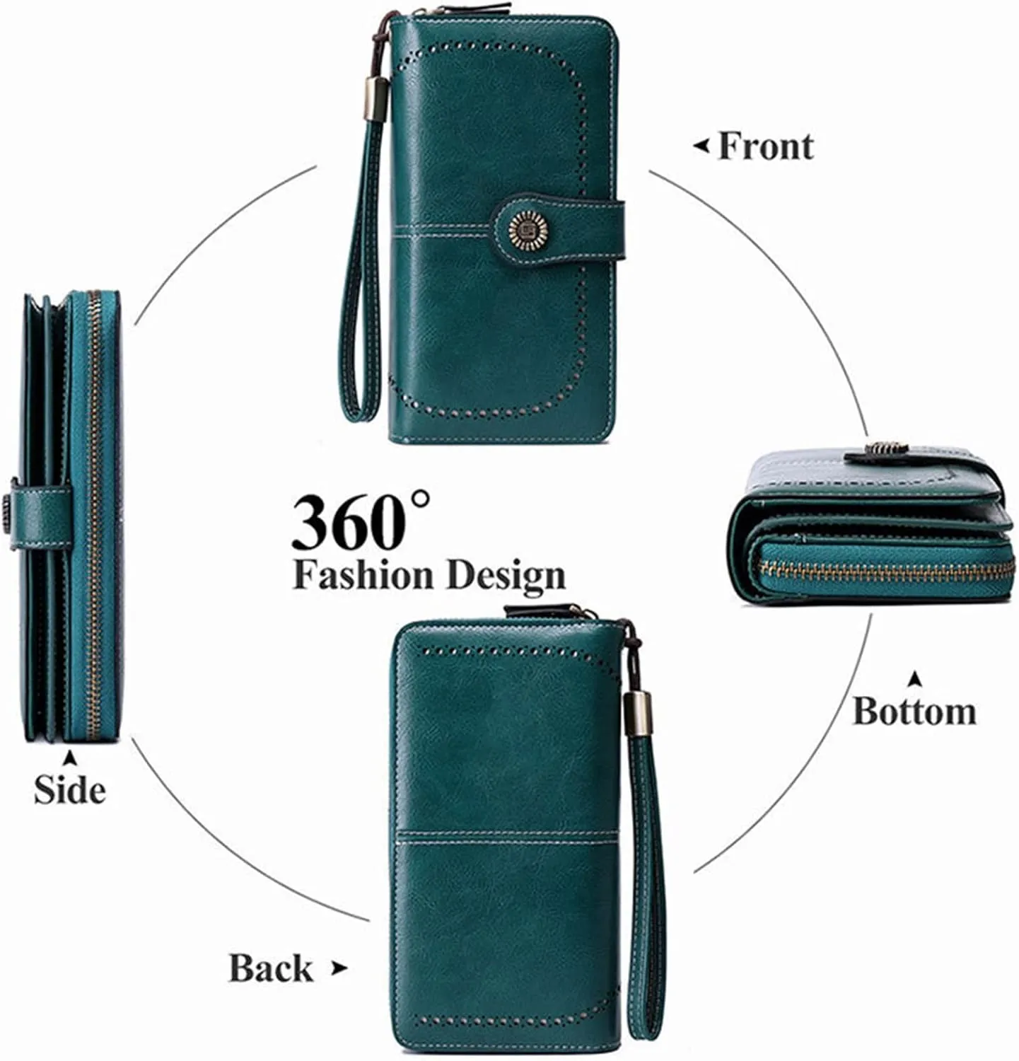 Rfid Wallet Women,2024 New Leather Wristlet Wallets for Women,Large Capacity Zip Around Bifold Rfid Blocking Clutch Purses Credit Card Holder,Travel Wallet for Mom Ladies Girls Women