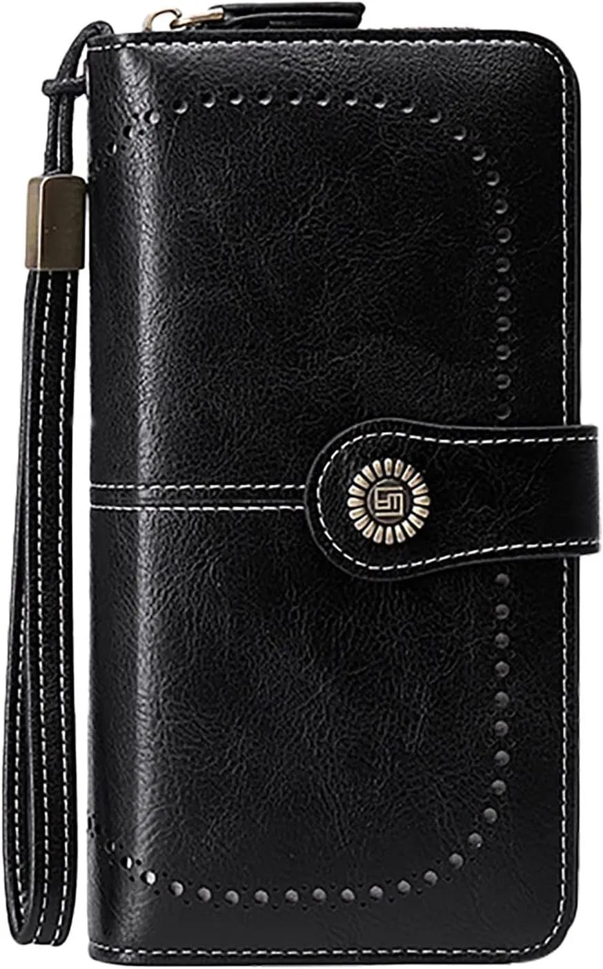 Rfid Wallet Women,2024 New Leather Wristlet Wallets for Women,Zip Around Rfid Blocking Large Capacity Bifold Credit Card Holder Clutch Purses,Travel Wallet for Girls Women Ladies Mom