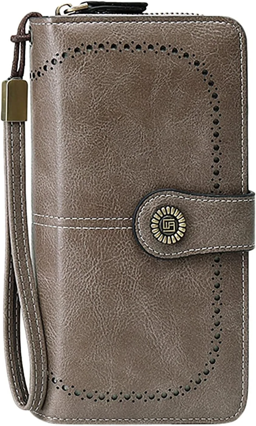 Rfid Wallet Women,Leather Wallet Wristlet for Women,Bifold Zip Around Rfid Blocking Large Capacity Clutch Purses Credit Card Wallet,Travel Wallet for Mom Ladies Girls Women