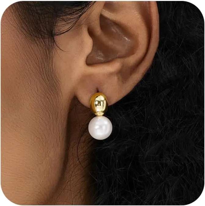 Ritach Small Pearl Earrings for Women Trendy 14k Gold Plated Hypoallergenic Dainty Pearl Dangle Drop Earrings for Wedding Bridal Bridesmaid Gifts