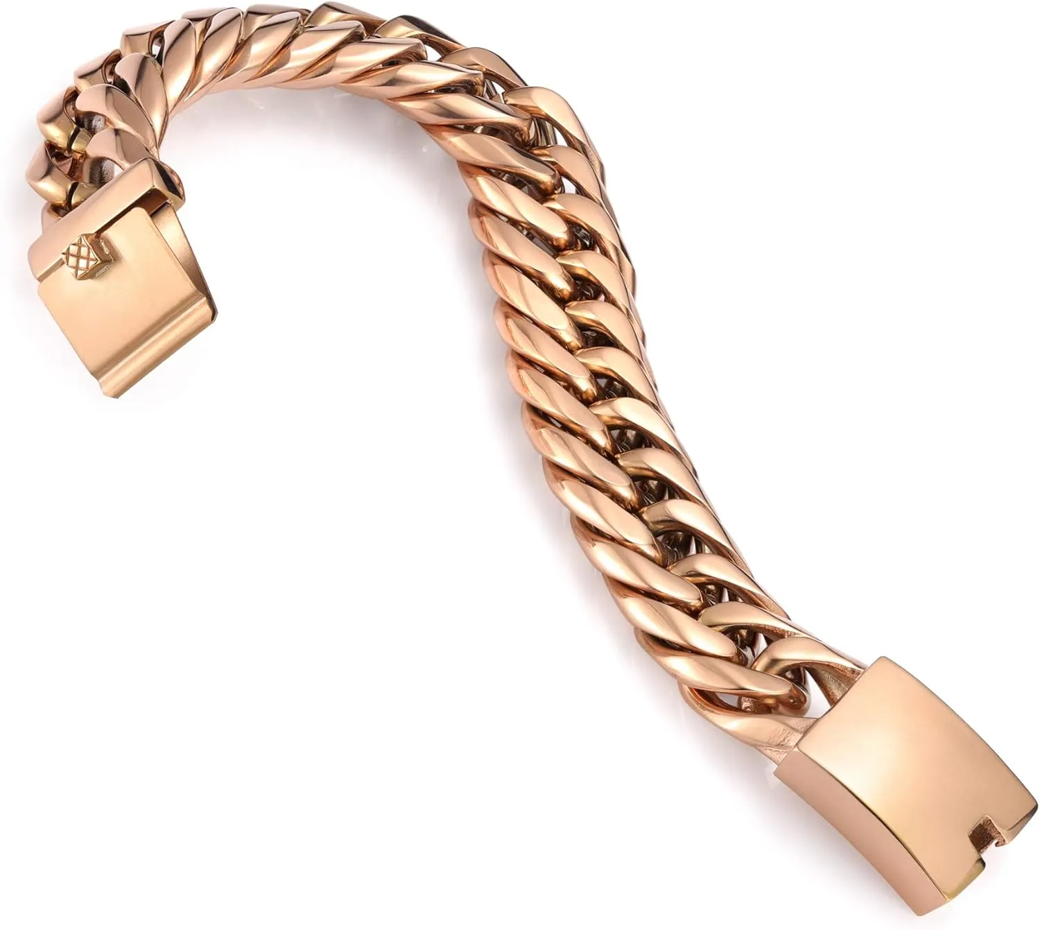 ROWIN&CO Heavy Mens 25mm Wide Stainless Steel Curb Cuban Link Chain Bracelet, Hip Hop Urban Streetwear Jewelry, 9" Wrist Chain, Available in Rainbow/Blue/Rose Gold/Black Chains