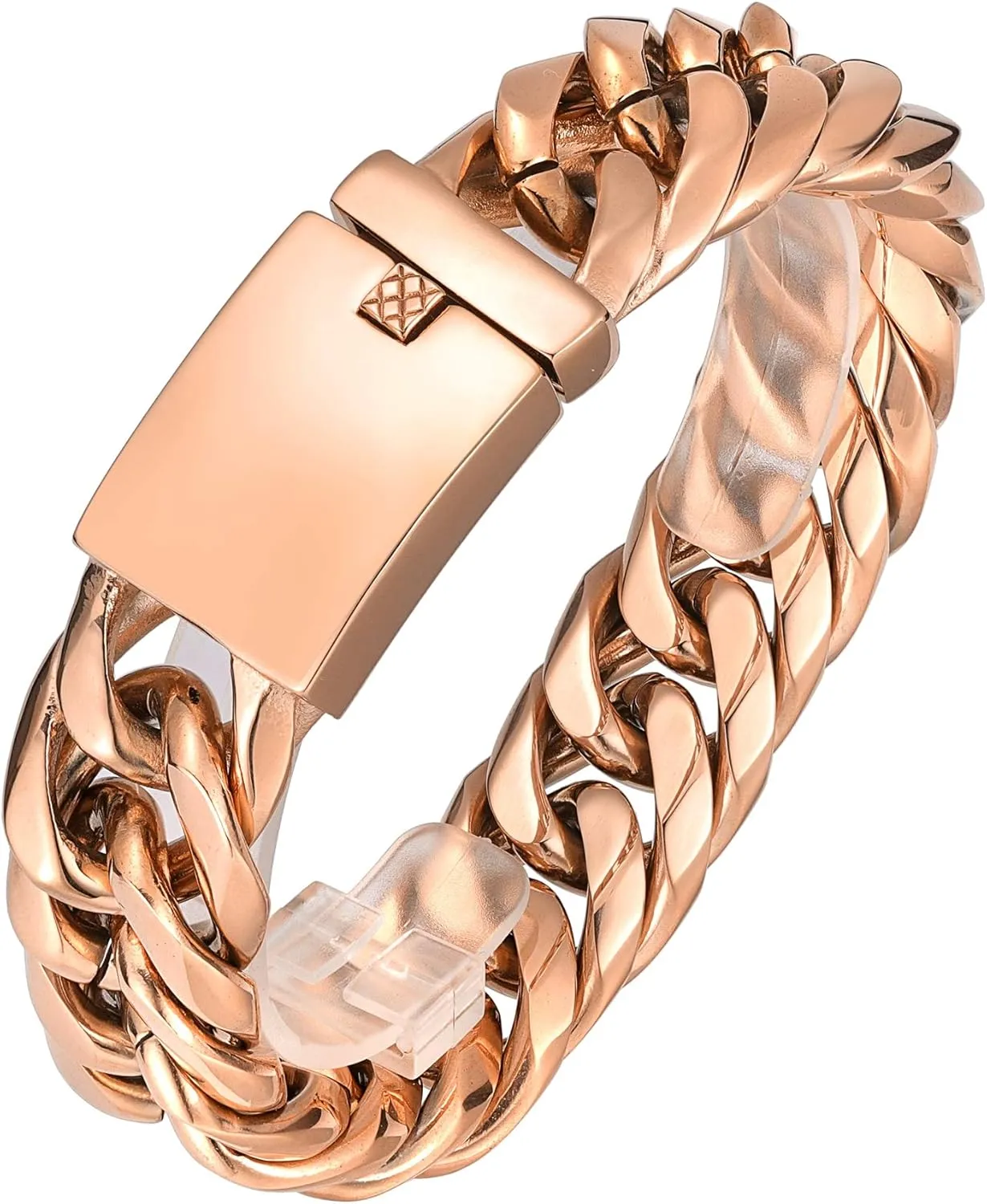 ROWIN&CO Heavy Mens 25mm Wide Stainless Steel Curb Cuban Link Chain Bracelet, Hip Hop Urban Streetwear Jewelry, 9" Wrist Chain, Available in Rainbow/Blue/Rose Gold/Black Chains