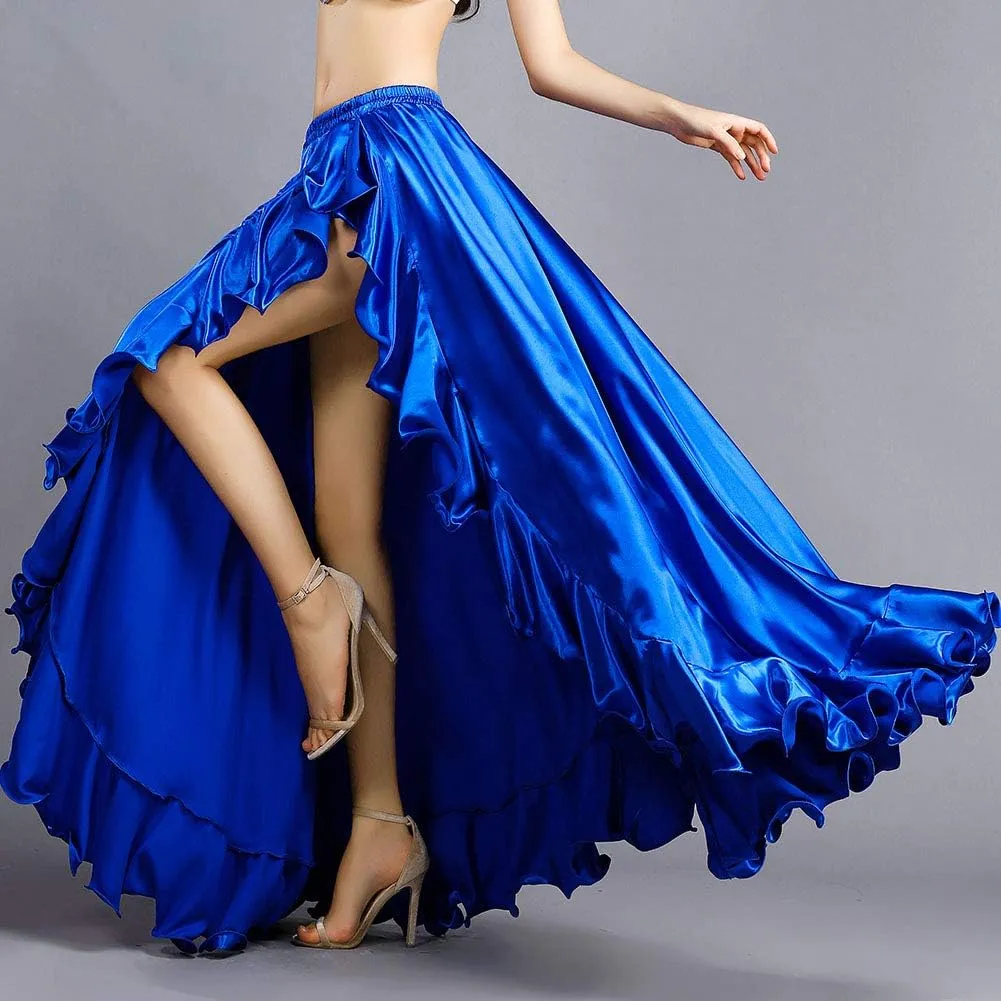 ROYAL SMEELA Belly Dance Costume for Women Belly Dancing Skirts Slit Ruffle Maxi Skirt Dance Dress Bellydance Dancer Outfit