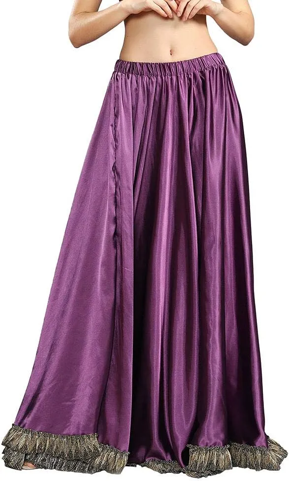 ROYAL SMEELA Belly Dance Skirt Belly Dancer Costumes for Women Satin Skirt Maxi Slit Flamenco Skirts Belly Dancing Outfit