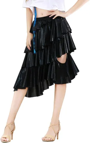 ROYAL SMEELA Belly Dancing Skirts for Women Dance Costumes Tiered Ruffle Layered Midi Skirt Elastic Waist Carnival Outfit Black