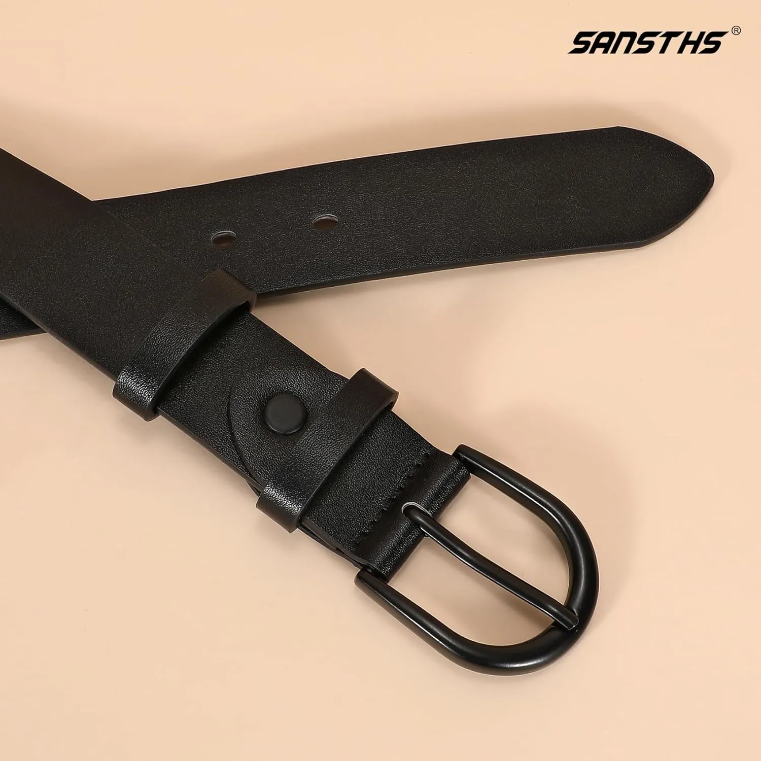 SANSTHS Women Leather Belt for Jeans Pants Dresses Black Ladies Waist Belt with Black Buckle