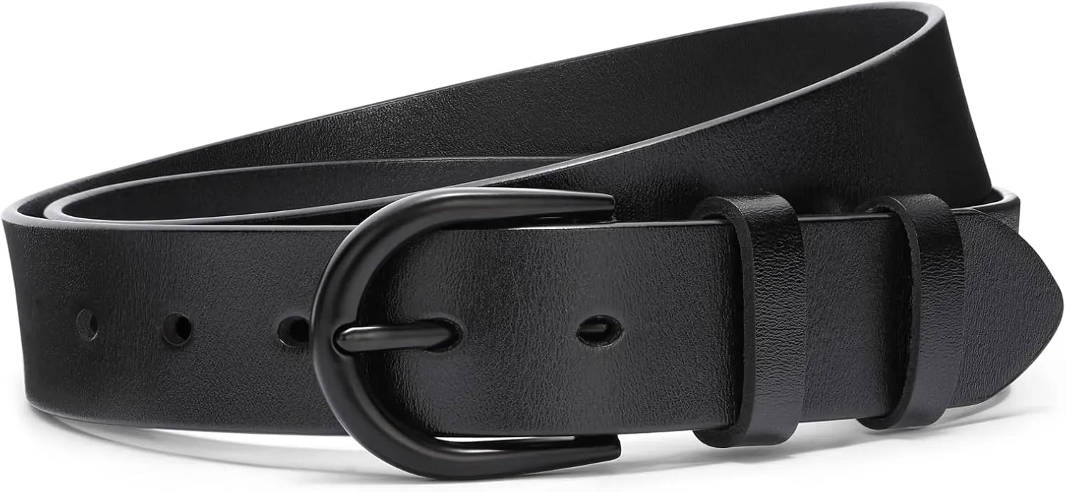 SANSTHS Women Leather Belt for Jeans Pants Dresses Black Ladies Waist Belt with Black Buckle