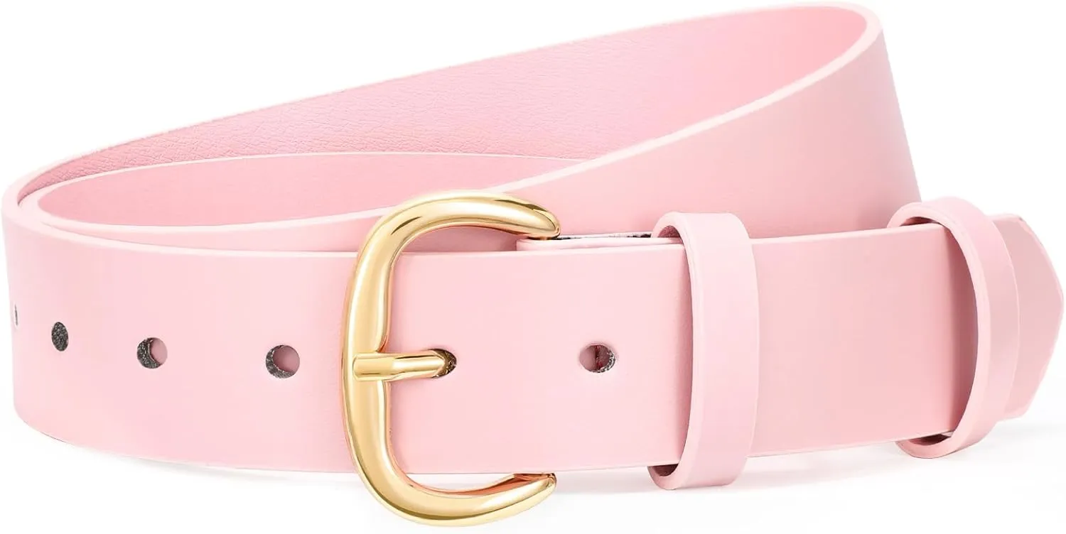 SANSTHS Women Leather Belt for Jeans Pants Dresses Black Ladies Waist Belt with Black Buckle