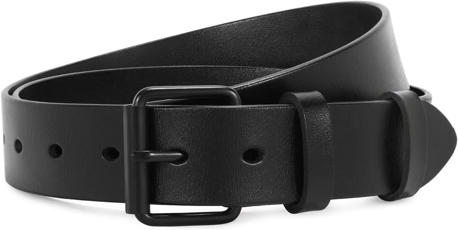SANSTHS Women Leather Belt for Jeans Pants Dresses Black Ladies Waist Belt with Black Buckle