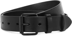 SANSTHS Women Leather Belt for Jeans Pants Dresses Black Ladies Waist Belt with Black Buckle