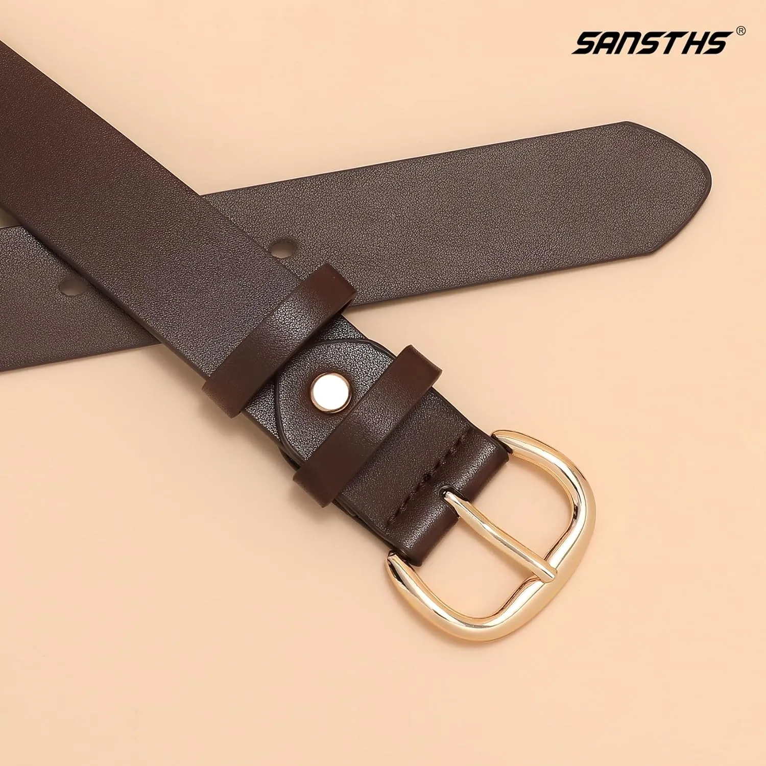 SANSTHS Women Leather Belt for Jeans Pants Dresses Black Ladies Waist Belt with Black Buckle