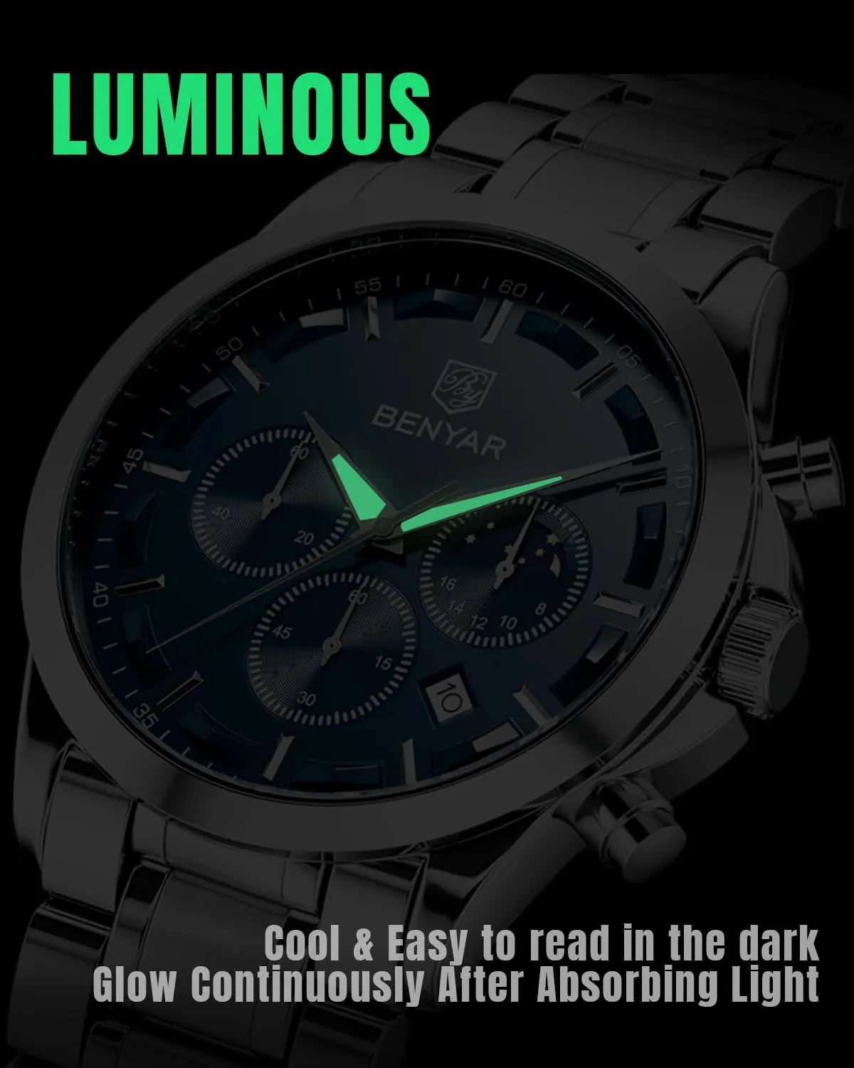 SAPPHERO Men's Watches Stainless Steel Chronograph Waterproof Quartz-Business Casual Dress Watch for Men Luminous Date Gold/Silver/Black Design-Easy-to-Read Luxury Dial-Leather Unique Elegant Gift