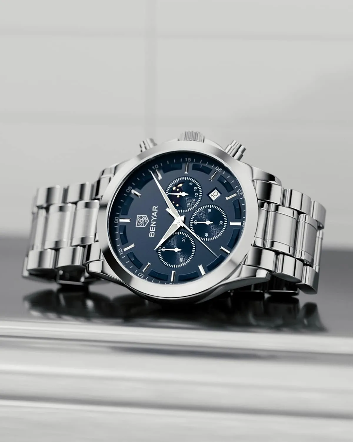 SAPPHERO Men's Watches Stainless Steel Chronograph Waterproof Quartz-Business Casual Dress Watch for Men Luminous Date Gold/Silver/Black Design-Easy-to-Read Luxury Dial-Leather Unique Elegant Gift