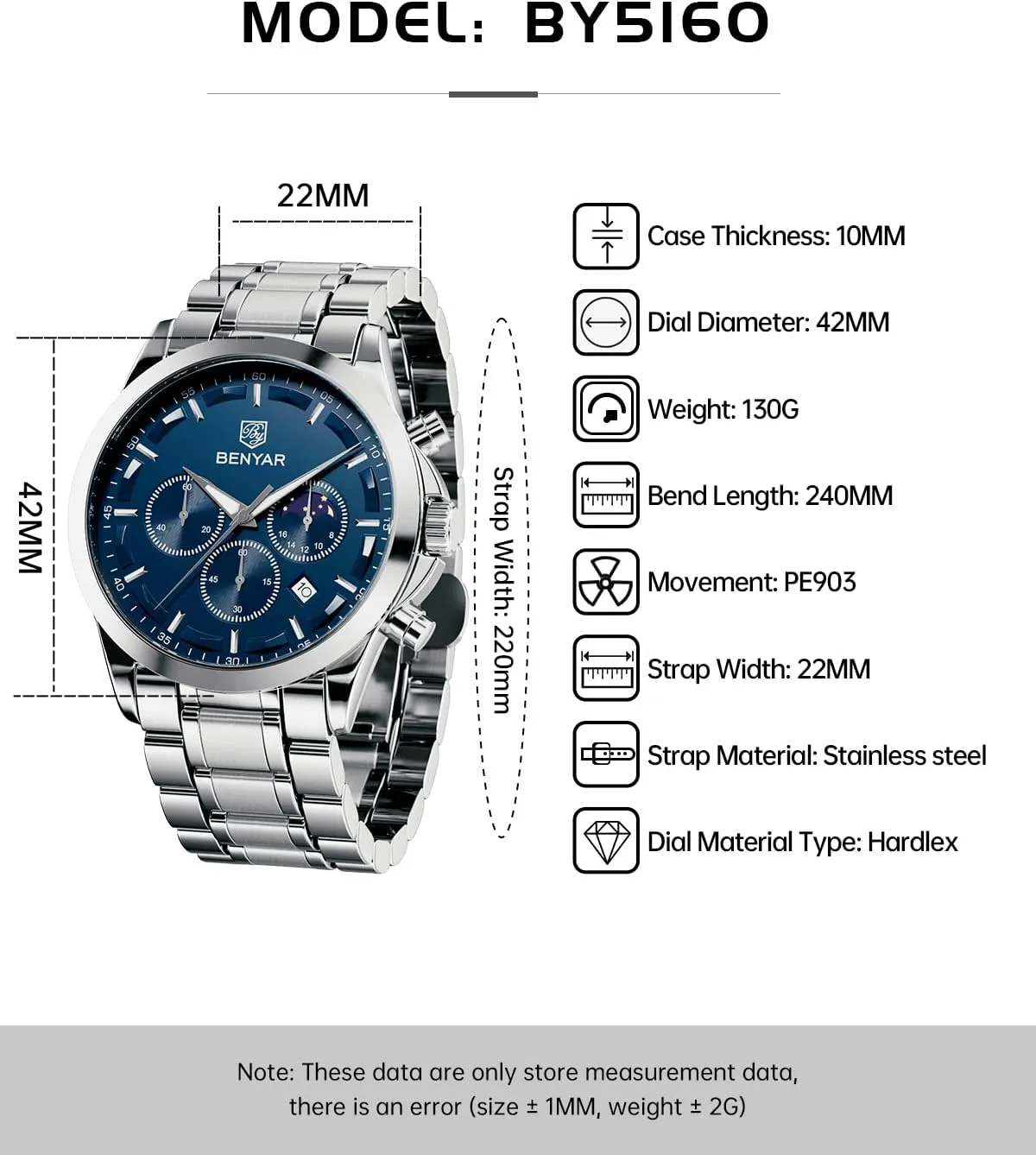 SAPPHERO Men's Watches Stainless Steel Chronograph Waterproof Quartz-Business Casual Dress Watch for Men Luminous Date Gold/Silver/Black Design-Easy-to-Read Luxury Dial-Leather Unique Elegant Gift