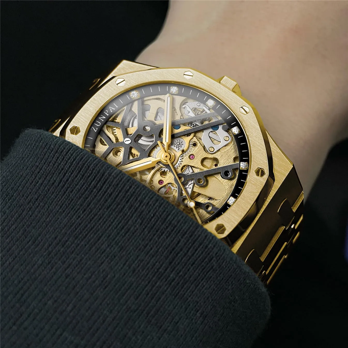 senstone Automatic Watches for Men Mechanical Movement Tourbillon Self-Winding Transparent Skeleton Fashion Gift Business Dress Wristwatch with Waterproof 41mm Luminous Dial Stainless Steel Band