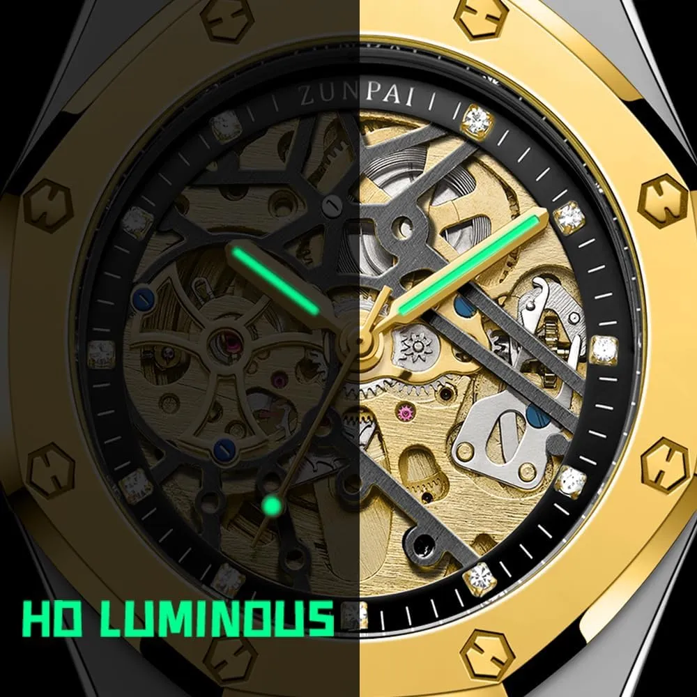 senstone Automatic Watches for Men Mechanical Movement Tourbillon Self-Winding Transparent Skeleton Fashion Gift Business Dress Wristwatch with Waterproof 41mm Luminous Dial Stainless Steel Band