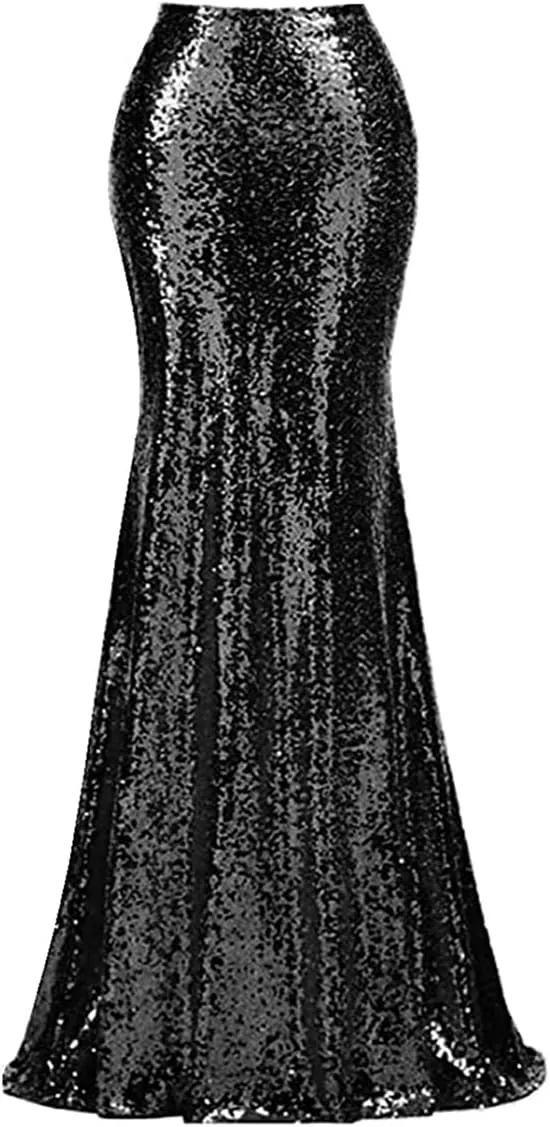 Sequin Mermaid Skirts for Women High Waist Glitter Maxi Skirts Dresses