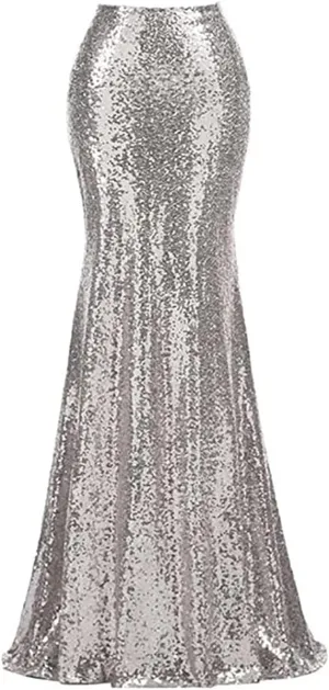 Sequin Mermaid Skirts for Women High Waist Glitter Maxi Skirts Dresses