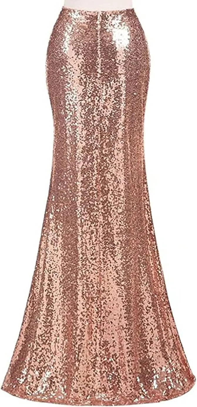 Sequin Mermaid Skirts for Women High Waist Glitter Maxi Skirts Dresses