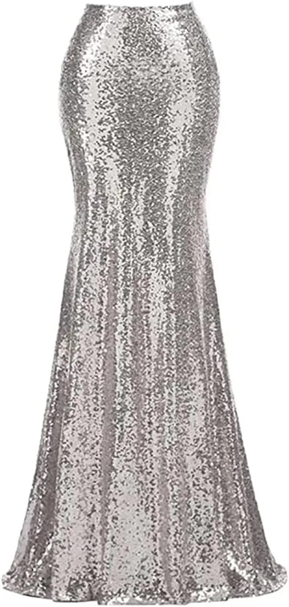 Sequin Mermaid Skirts for Women High Waist Glitter Maxi Skirts Dresses
