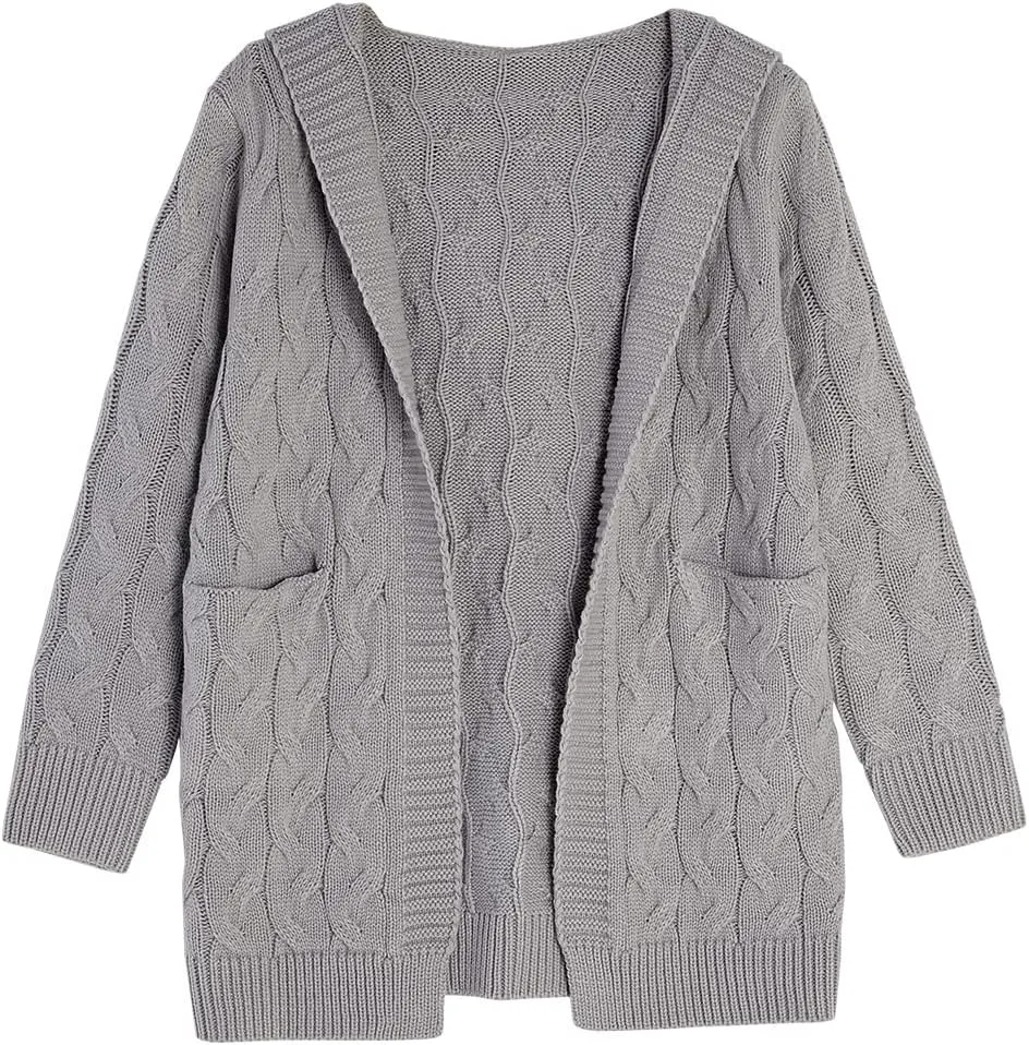 Shanfetl Girls Autumn Hooded Open Front Sweater Cardigan Cable Knitted Chunky Outfit Coat Hoodies