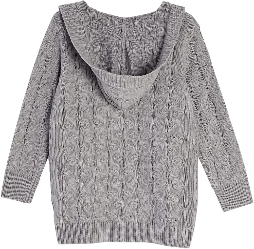Shanfetl Girls Autumn Hooded Open Front Sweater Cardigan Cable Knitted Chunky Outfit Coat Hoodies