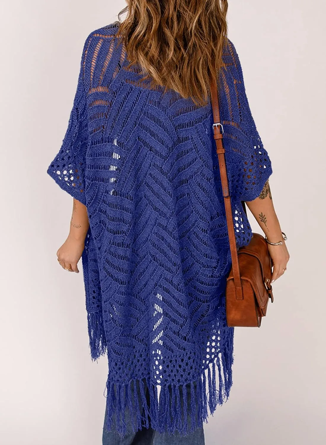 Sidefeel Women's Open Front Knit Sheer Cardigans Summer Boho Lightweight Kimono Cover Ups