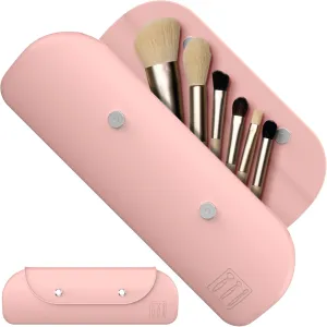 Silicone Makeup Brush Holder Travel Cosmetic BagToiletry OrganizerPortable Cosmetic Organiser with Two Upgraded Anti-fall Off Magnetic Clips-Pink