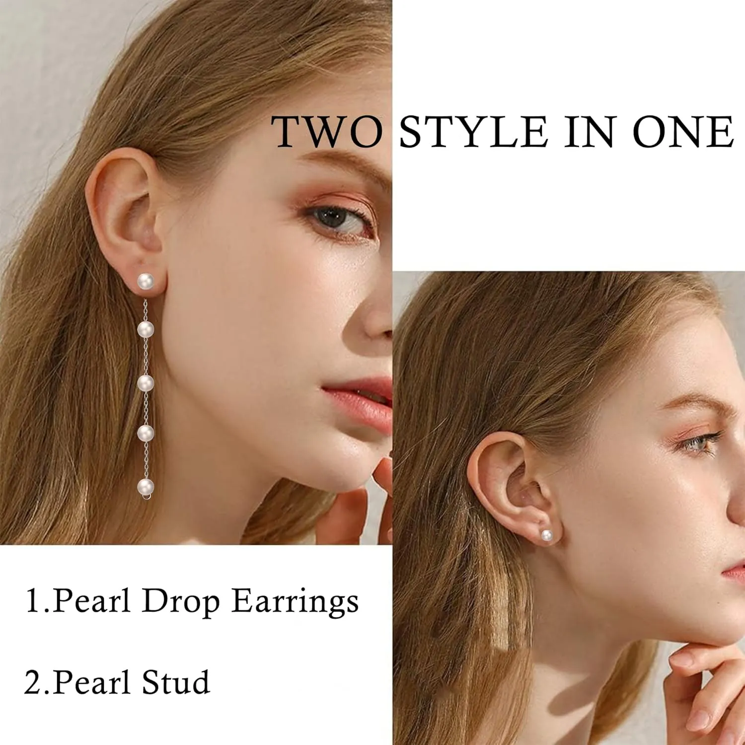 Silver Pearl Drop Earrings, Silver Dangle Earrings for Women 5mm Pearl Long Earrings Boho White Bridal Earrings Silver Statement Earrings for Prom Wedding Jewelry Birthday Gift