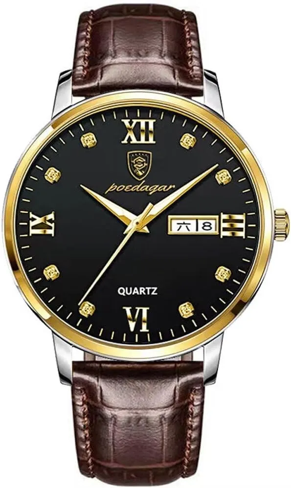 Simple Fashion Men's Watches Quartz Movement Mens Business Wrist Watch Waterproof Leather Strap Auto Date-Week Clock Luminous Watches Relojes De Hombre