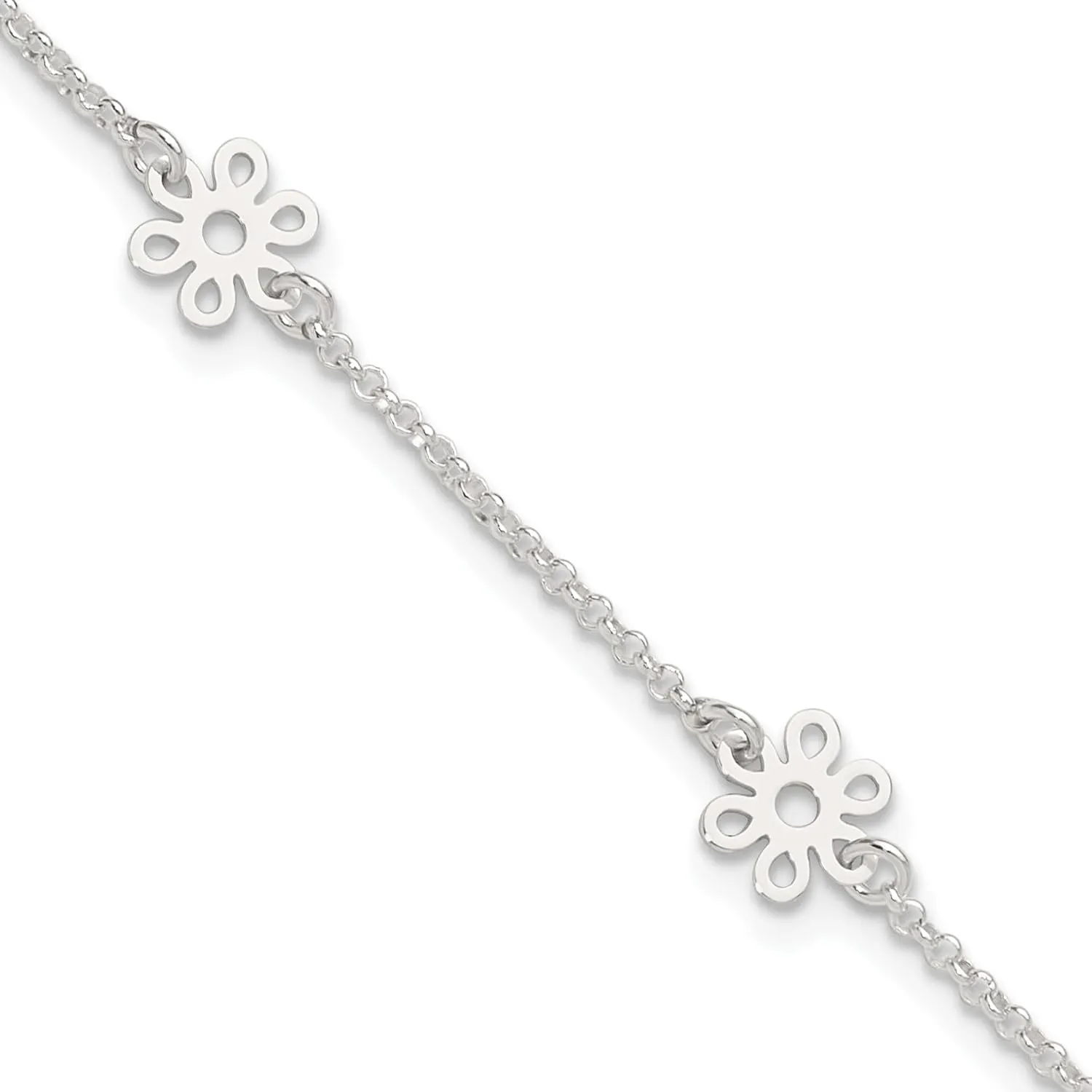 Solid 925 Sterling Silver Flower 1in Extension Anklet - with Secure Lobster Lock Clasp 9"