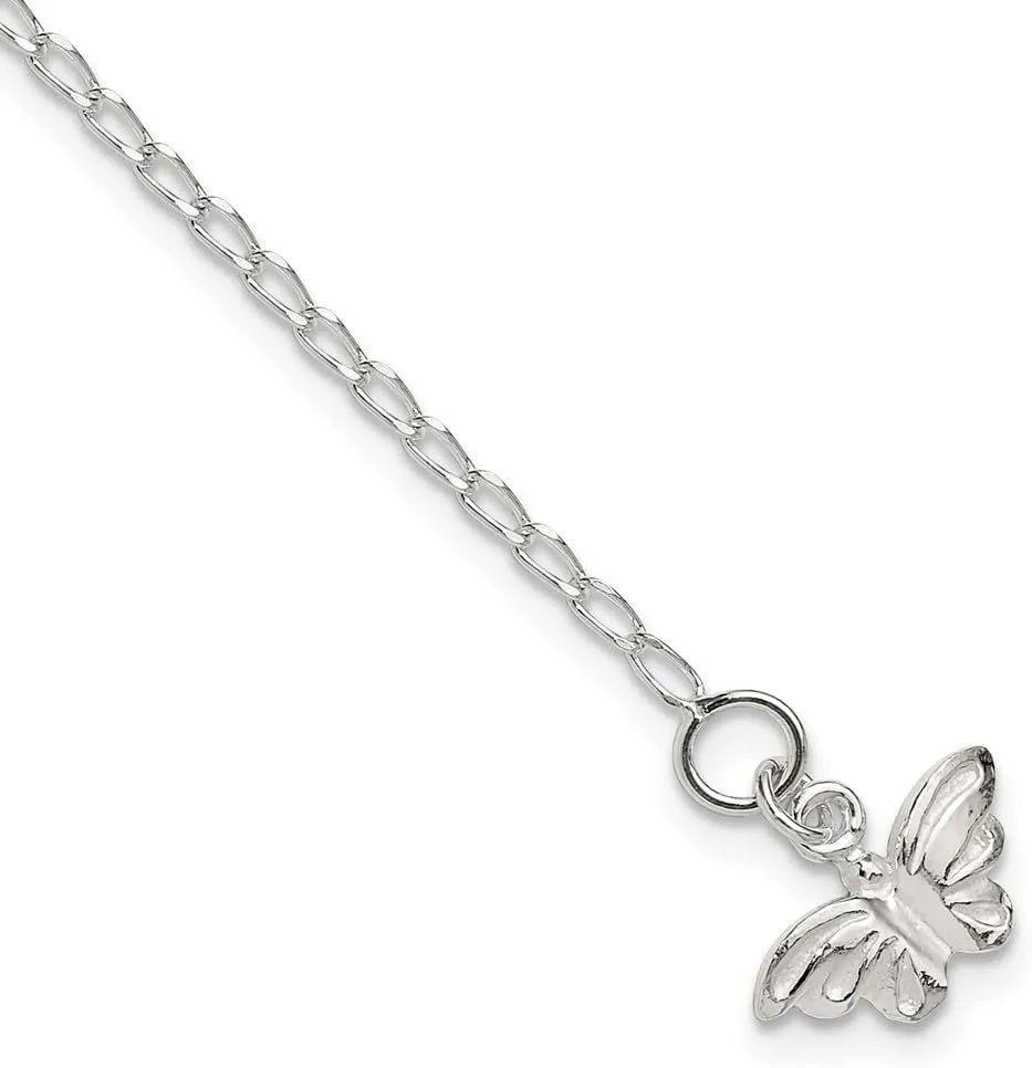 Sonia Jewels 925 Sterling Silver 10inch Real Butterfly Anklet 10"