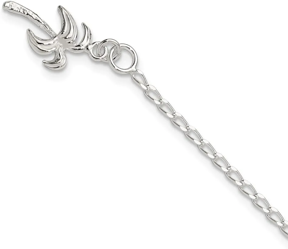 Sonia Jewels 925 Sterling Silver 10inch Real Palm Tree Anklet 10"