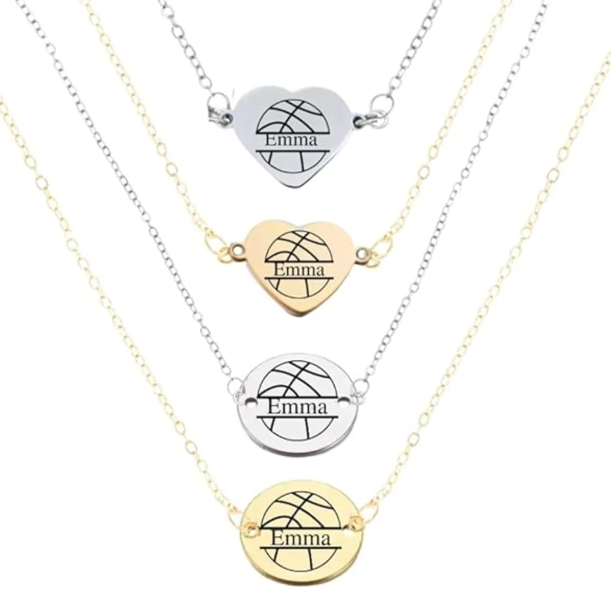 Sportybella - Personalized Basketball Necklace with Name Charm, Stainless Steel Jewelry, Team Gift, Basketball Pendant for Players & Fans (Style 3)