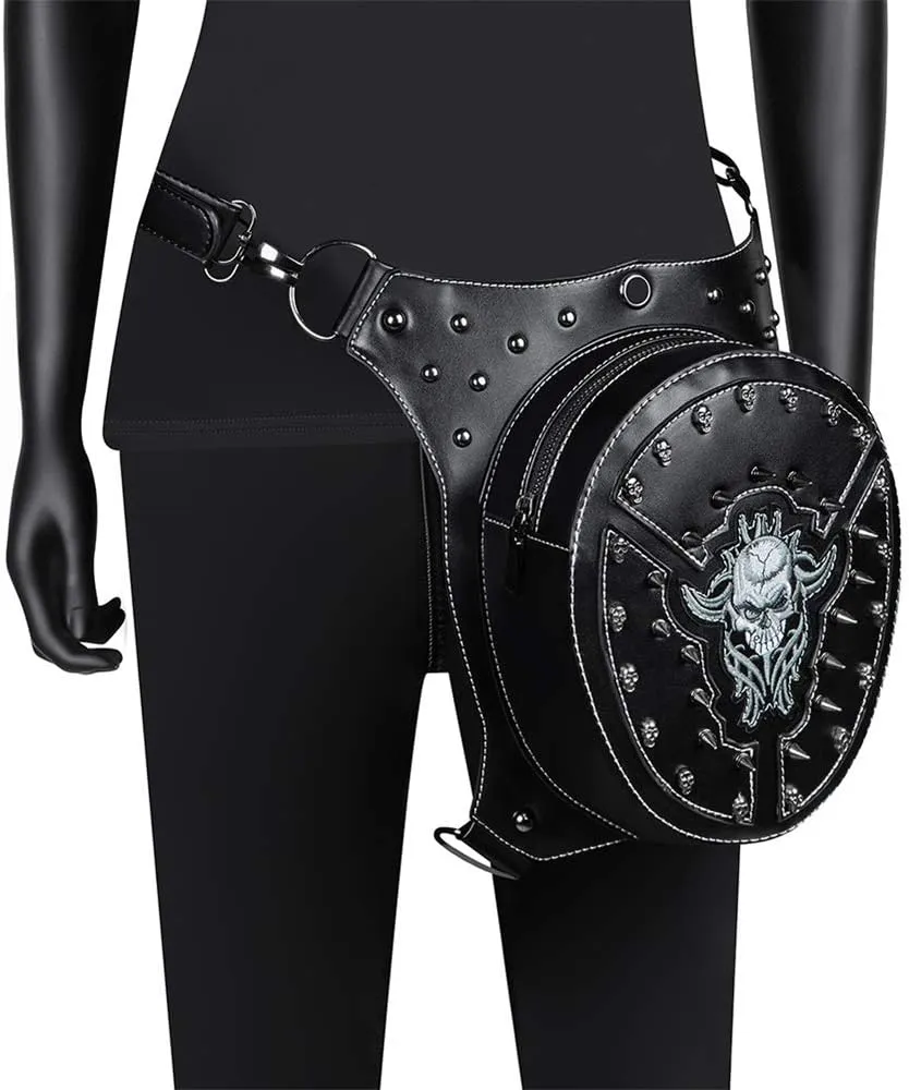 Steampunk Leather Crossbody Shoulder Messenger Bags Motorcycle Waist Bag Hip Holster Belt Purse Pouch Travel Wallet,WP-BG310