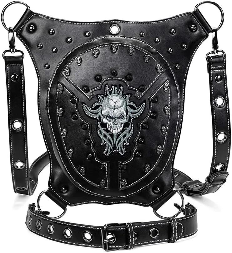 Steampunk Leather Crossbody Shoulder Messenger Bags Motorcycle Waist Bag Hip Holster Belt Purse Pouch Travel Wallet,WP-BG310