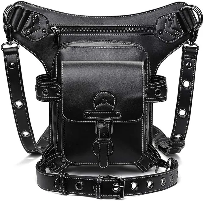 Steampunk Leather Crossbody Shoulder Messenger Bags Motorcycle Waist Bag Hip Holster Belt Purse Pouch Travel Wallet,WP-BG310