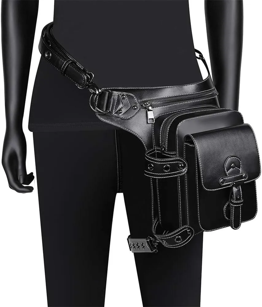 Steampunk Leather Crossbody Shoulder Messenger Bags Motorcycle Waist Bag Hip Holster Belt Purse Pouch Travel Wallet,WP-BG310